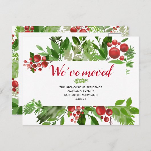 Festive Red Berry New Home | We hebben ons verplaa Aankondigingskaart (Voorkant / Achterkant)