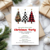 Festive red black buffalo Christmas tree invites Kaart