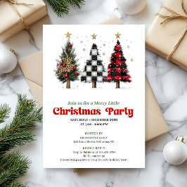 Festive red black buffalo Christmas tree invites Kaart