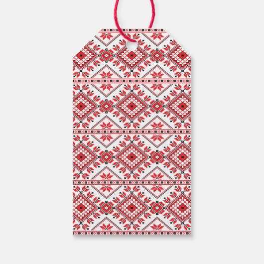 Festive Red Black Classic Nordic Fair Isle Motif Cadeaulabel (Achterkant)