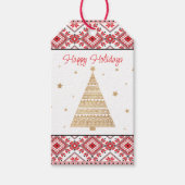 Festive Red Black Classic Nordic Fair Isle Motif Cadeaulabel (Voorkant)