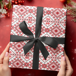 Festive Red Black Classic Nordic Fair Isle Motif Cadeaupapier