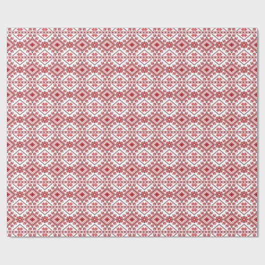 Festive Red Black Classic Nordic Fair Isle Motif Cadeaupapier (Vlak)