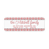 Festive Red Black Classic Nordic Fair Isle Motif Etiket (Voorkant)