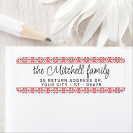 Festive Red Black Classic Nordic Fair Isle Motif Etiket