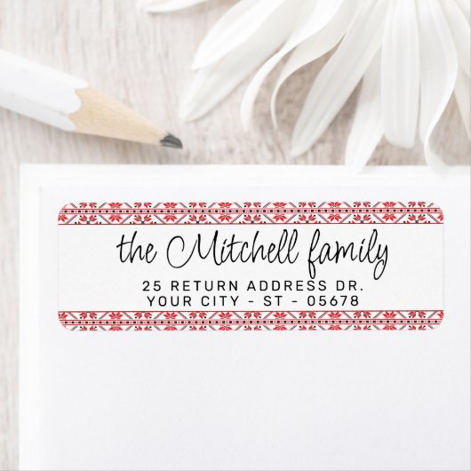 Festive Red Black Classic Nordic Fair Isle Motif Etiket (Insitu)