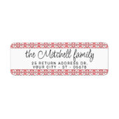 Festive Red Black Classic Nordic Fair Isle Motif Etiket (Voorkant)