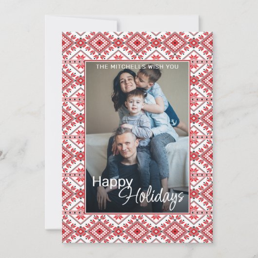 Festive Red Black Classic Nordic Fair Isle Motif Feestdagenkaart (Voorkant)