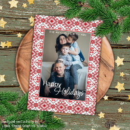 Festive Red Black Classic Nordic Fair Isle Motif Kaart