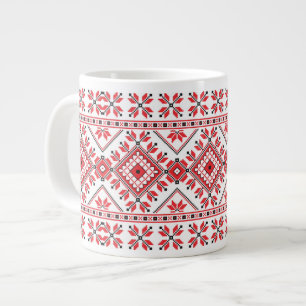 Festive Red Black Fair Isle Snowflake Art Motif Grote Koffiekop
