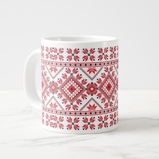 Festive Red Black Fair Isle Snowflake Art Motif Grote Koffiekop (Links)