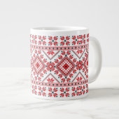 Festive Red Black Fair Isle Snowflake Art Motif Grote Koffiekop (Voorkant rechts)