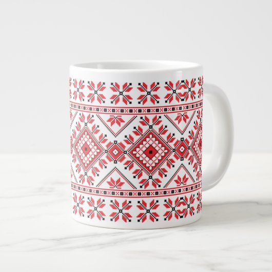 Festive Red Black Fair Isle Snowflake Art Motif Grote Koffiekop (Voorkant rechts)