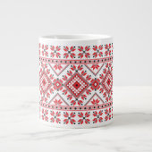 Festive Red Black Fair Isle Snowflake Art Motif Grote Koffiekop (Voorkant)