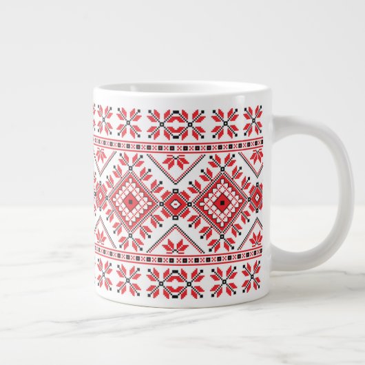 Festive Red Black Fair Isle Snowflake Art Motif Grote Koffiekop (Rechts)