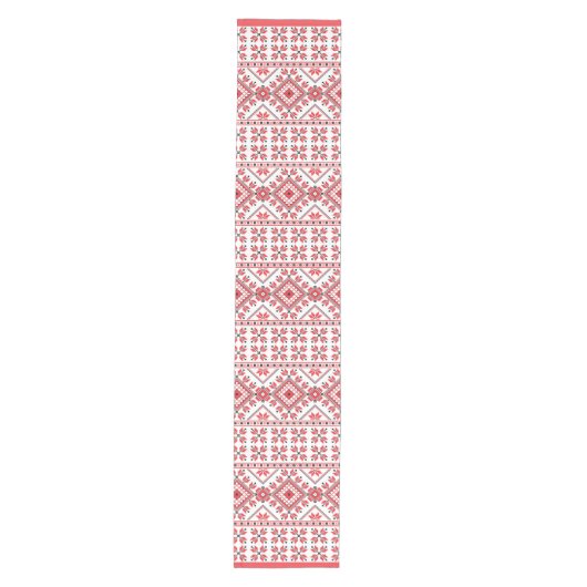 Festive Red Black Nordic Fair Isle Snowflake Motif Medium Tafelloper (Voorkant)