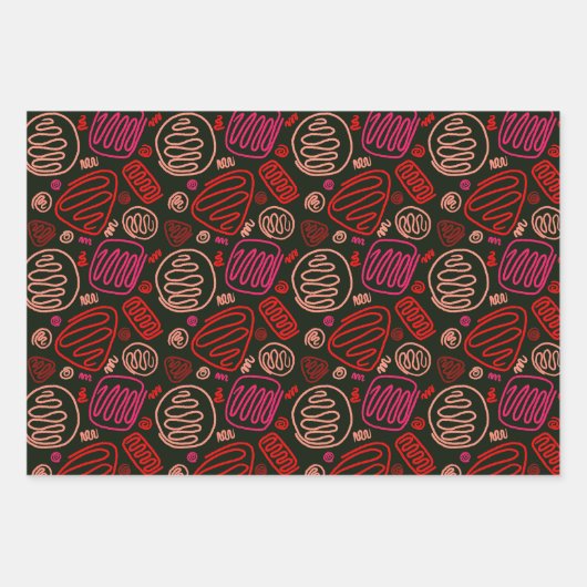 Festive Red Black One Line Art Pattern-Feestdagen Inpakpapier Vel (Voorkant 2)