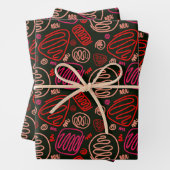 Festive Red Black One Line Art Pattern-Feestdagen Inpakpapier Vel (In situ)