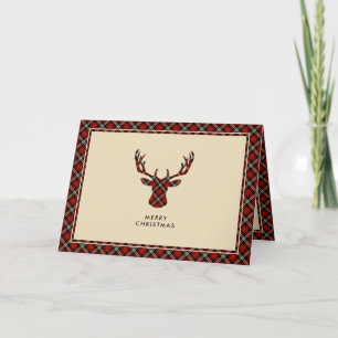 Festive Red & Black Pset Tartan Stag Feestdagen Kaart