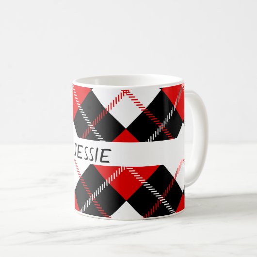 Festive Red Black White Argyle Koffiemok (Voorkant rechts)