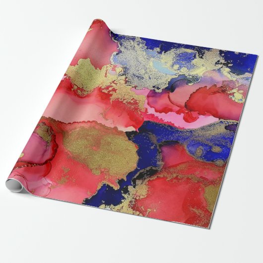 Festive Red Blue Gold Cadeaupapier (Uitgerold)