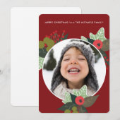 Festive Red Botanical Circuit Foto Kerstmis Feestdagenkaart (Voorkant / Achterkant)