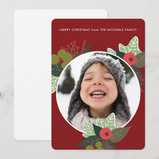 Festive Red Botanical Circuit Foto Kerstmis Feestdagenkaart (Voorkant / Achterkant)