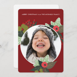 Festive Red Botanical Circuit Foto Kerstmis Feestdagenkaart