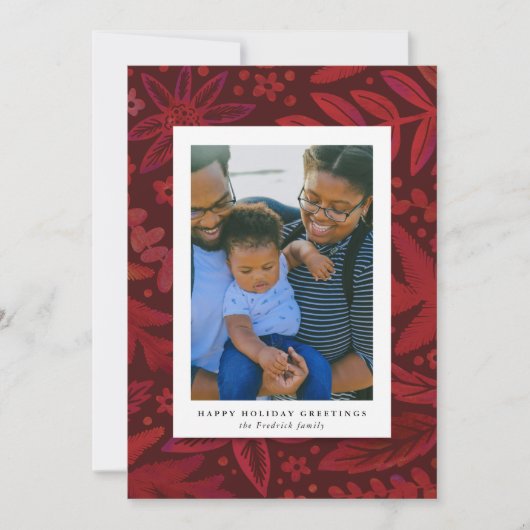 Festive Red Botanical Holiday Photo Card (Voorkant)