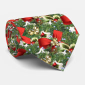 Festive Red Bow and Holly Leaves Kerstmis Stropdas (Opgerold)