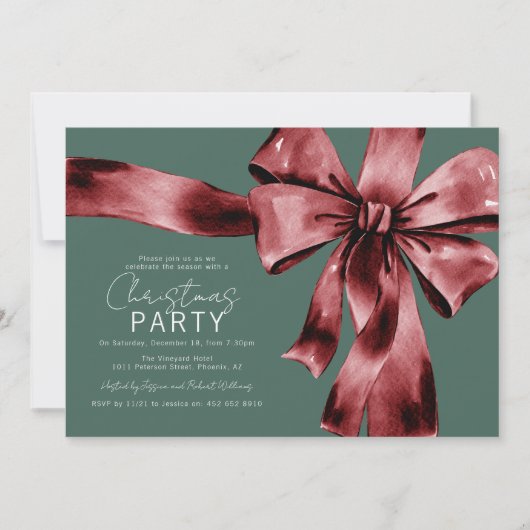 Festive Red Bow Corporate Christmas Party Kaart (Voorkant)