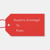 Festive Red Bow on White "Sason's Greetings" Cadeaulabel (Achterkant Horizontaal)
