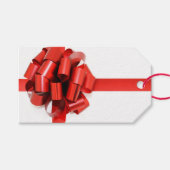 Festive Red Bow on White "Sason's Greetings" Cadeaulabel (Voorkant (Horizontaal))