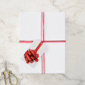Festive Red Bow on White "Sason's Greetings" Cadeaulabel (Met Touw)
