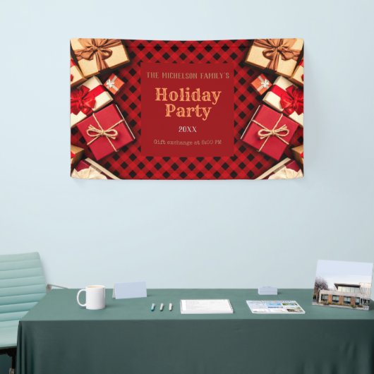 Festive Red Buffalo Check Cadeaus Holiday Party  Spandoek (Beurs)
