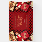 Festive Red Buffalo Check Cadeaus Holiday Party  Spandoek (Verticaal)