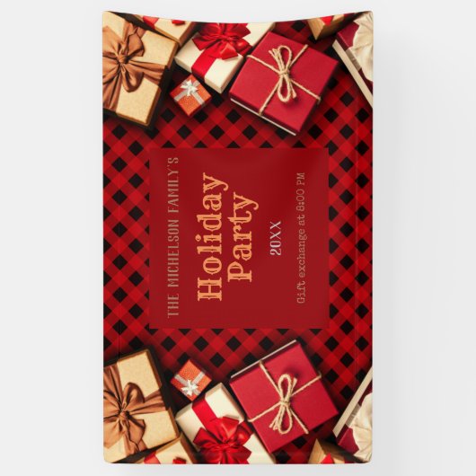 Festive Red Buffalo Check Cadeaus Holiday Party Spandoek (Verticaal)