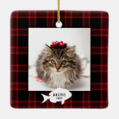 Festive Red Buffalo Pset Cat Name Kerstmis Keramisch Ornament (Achterkant)