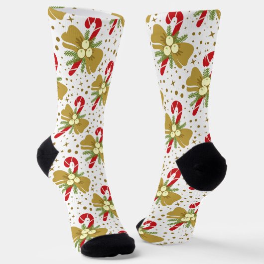 Festive Red Candy Canes met Gold Bows-kerst Sokken (Gebogen)
