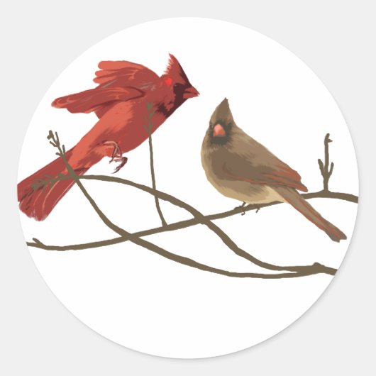 Festive Red Cardinals Ronde Sticker (Voorkant)