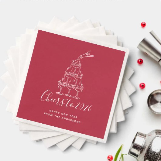 Festive Red Cheers to New Year Party Servet