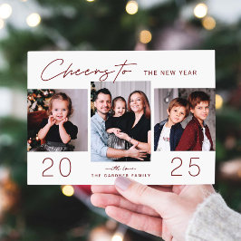 Festive Red Cheers to the New Year 2022 | 3 Foto Feestdagenkaart
