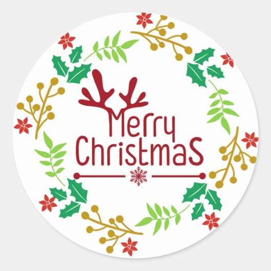 Festive Red Christmas Wreath Classic Round Sticker (Voorkant)