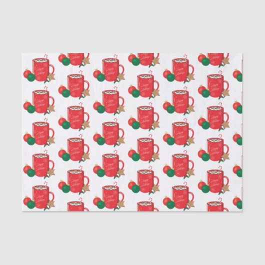 Festive Red Cocoa Cup Pattern Holiday Tissue Paper Tissuepapier (Voorkant)