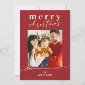 Festive Red Coquette Bow Merry Christmas Photo Feestdagenkaart (Voorkant)