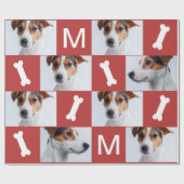 Festive Red Dog Botten Photo Collage Kerstmis Cadeaupapier (Vlak)