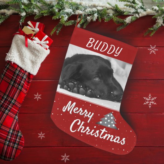 Festive Red Dog Pet Name and Photo Grote Kerstsok