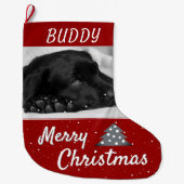 Festive Red Dog Pet Name and Photo Grote Kerstsok (Voorkant)