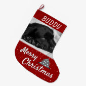 Festive Red Dog Pet Name and Photo Grote Kerstsok (Voorkant (Hangend))