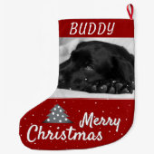 Festive Red Dog Pet Name and Photo Grote Kerstsok (Achterkant)